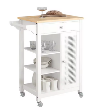 Witte Keukentrolley met Roosterdeuren, Planken & Lade – 87 cm