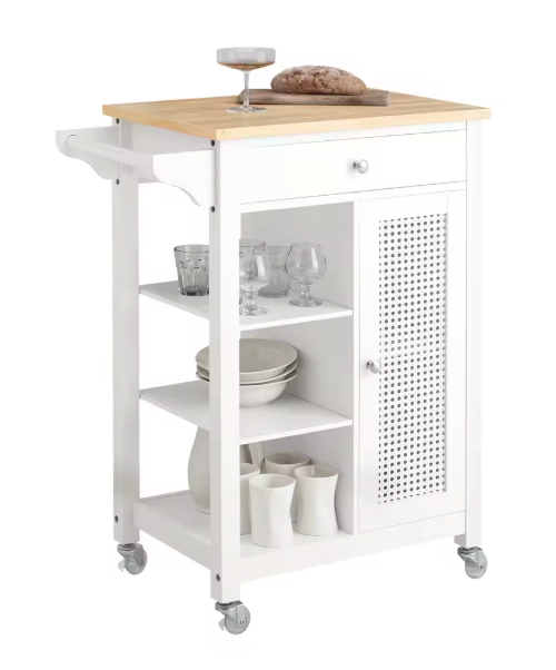 Witte Keukentrolley met Roosterdeuren, Planken & Lade – 87 cm