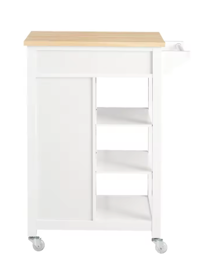 Witte Keukentrolley met Roosterdeuren, Planken & Lade – 87 cm