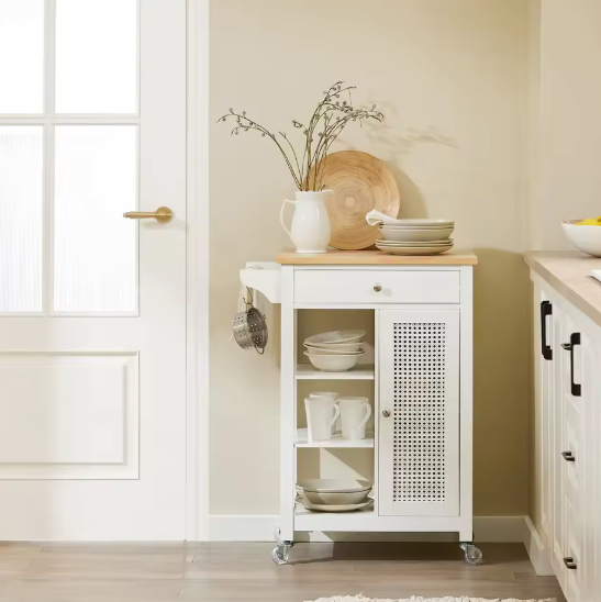 Witte Keukentrolley met Roosterdeuren, Planken & Lade – 87 cm