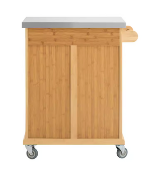 Bamboe Keukentrolley met RVS Blad, Lade & Kast – 90 cm Hoog
