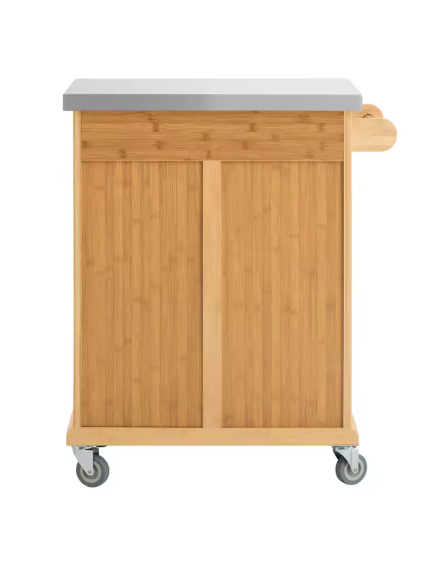 Bamboe Keukentrolley met RVS Blad, Lade & Kast – 90 cm Hoog