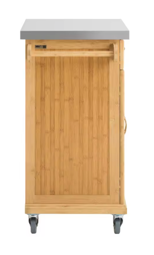 Bamboe Keukentrolley met RVS Blad, Lade & Kast – 90 cm Hoog