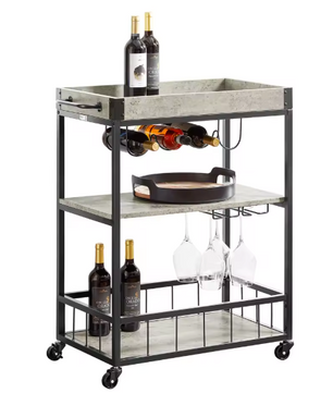 Betonlook Keukentrolley met Dienblad & Flessenrek – 90 cm