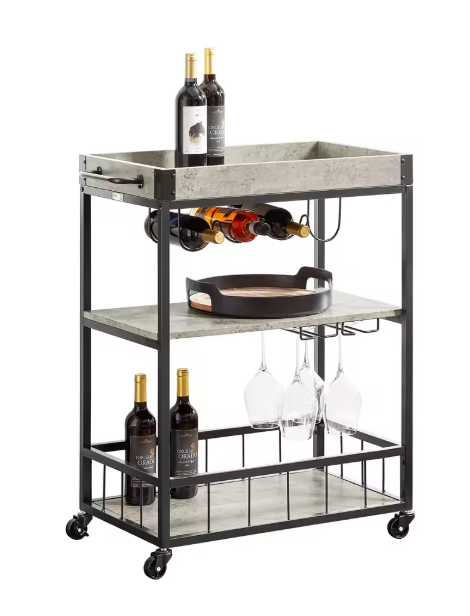 Betonlook Keukentrolley met Dienblad & Flessenrek – 90 cm