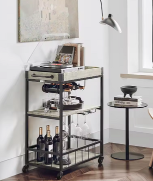 Betonlook Keukentrolley met Dienblad & Flessenrek – 90 cm