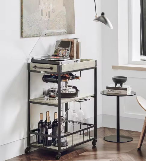Betonlook Keukentrolley met Dienblad & Flessenrek – 90 cm