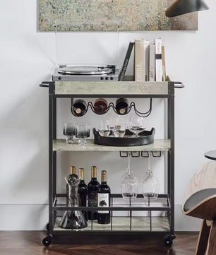 Betonlook Keukentrolley met Dienblad & Flessenrek – 90 cm
