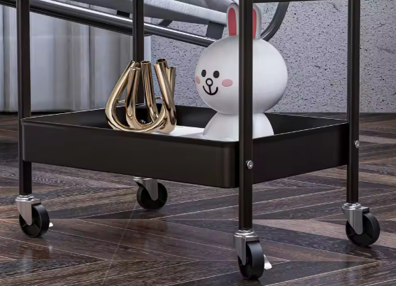 3-laags Keukentrolley met Mandjes & Haken – Zwart Staal, 75 cm