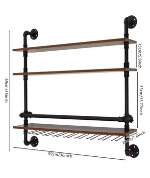 Wand Wijnrek met Wijnglashouders – Industrieel Design & Hout