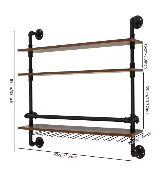 Wand Wijnrek met Wijnglashouders – Industrieel Design & Hout
