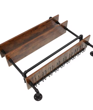Wand Wijnrek met Wijnglashouders – Industrieel Design & Hout