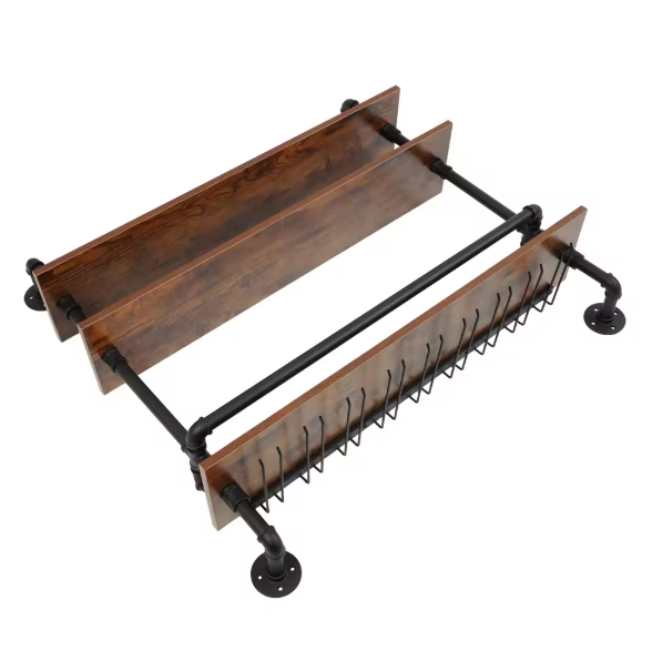 Wand Wijnrek met Wijnglashouders – Industrieel Design & Hout