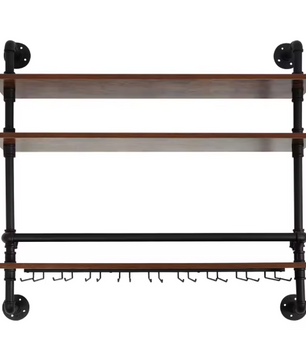 Wand Wijnrek met Wijnglashouders – Industrieel Design & Hout