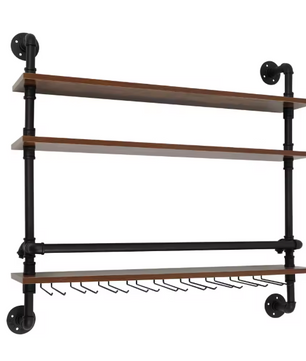 Wand Wijnrek met Wijnglashouders – Industrieel Design & Hout