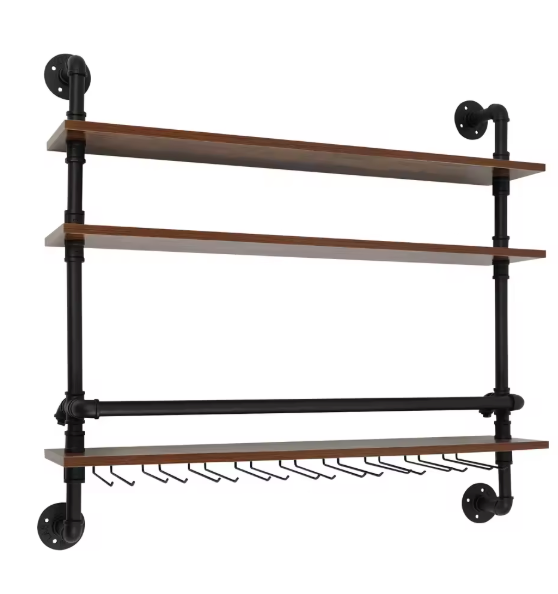 Wand Wijnrek met Wijnglashouders – Industrieel Design & Hout