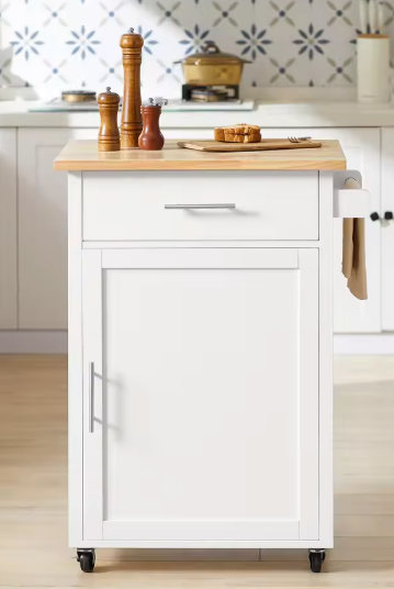 Witte Keukentrolley met Lade, Deur & Handdoekhouder – 90 cm