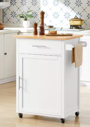 Witte Keukentrolley met Lade, Deur & Handdoekhouder – 90 cm