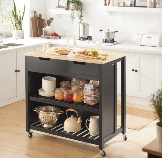 Wit Keukeneiland met Lades & Planken op Wielen – 94 cm