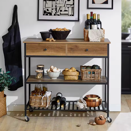 Industrieel Keukentrolley Dressoir met Lades & Planken – 93 cm