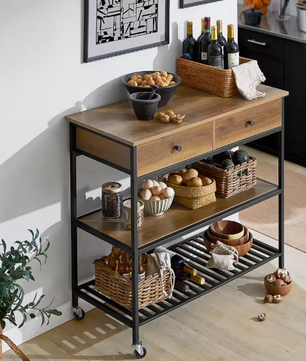 Industrieel Keukentrolley Dressoir met Lades & Planken – 93 cm