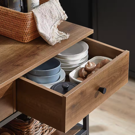 Industrieel Keukentrolley Dressoir met Lades & Planken – 93 cm