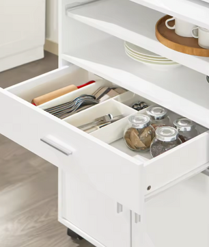 Multifunctionele Keukentrolley met Lade, Kast & Schuifblad – 92 cm Hoog
