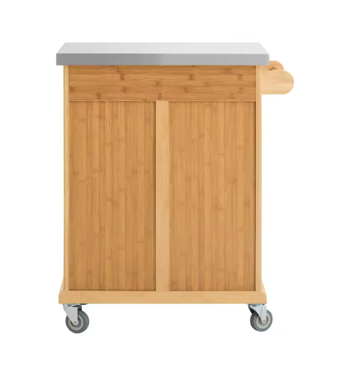 Bamboe Keukentrolley met RVS Blad, Lade & Kast – 90 cm Hoog
