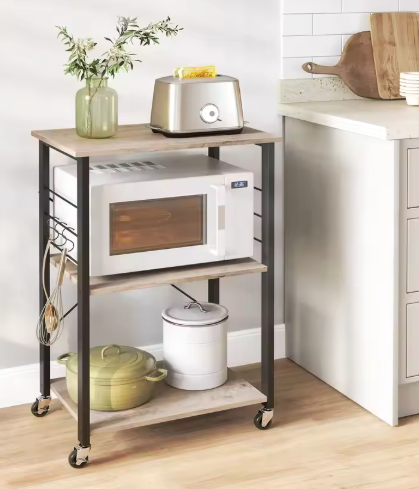 Keukentrolley met 3 Niveaus en Haken – Industrieel Design