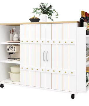 Uitschuifbare Keukentrolley met Lade, Deuren & Werkblad – 110 cm