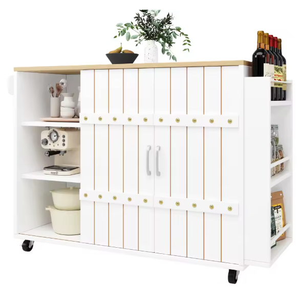 Uitschuifbare Keukentrolley met Lade, Deuren & Werkblad – 110 cm