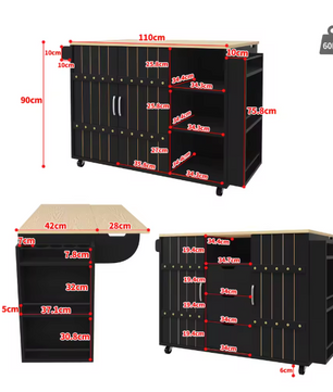Uitschuifbare Keukentrolley met Lade, Deuren & Werkblad – 110 cm