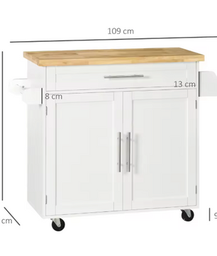 Keukentrolley met Lade, Kast, Kruidenrek & Werkblad – 109 cm