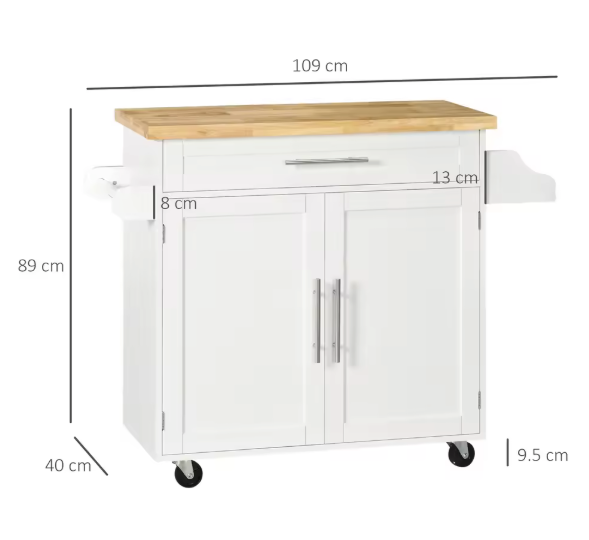 Keukentrolley met Lade, Kast, Kruidenrek & Werkblad – 109 cm