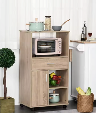 Keukentrolley met Magnetronplank, Lade & Kast op Wielen – 108 cm