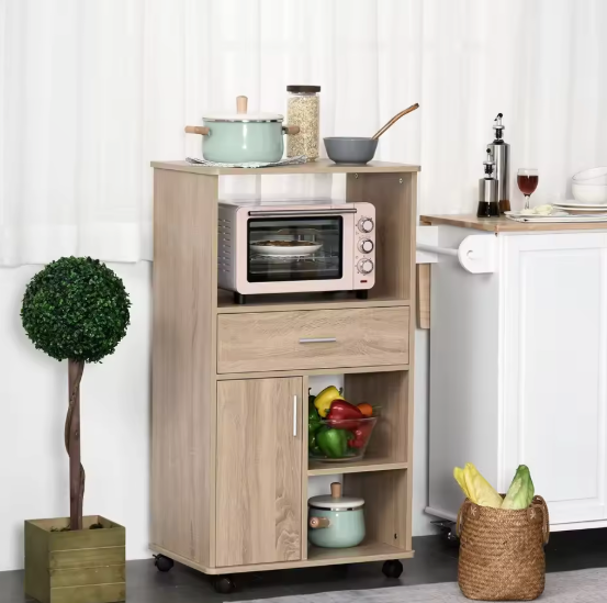 Keukentrolley met Magnetronplank, Lade & Kast op Wielen – 108 cm