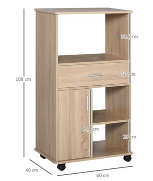 Keukentrolley met Magnetronplank, Lade & Kast op Wielen – 108 cm