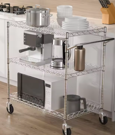 Industriële Opbergwagen op Wielen – 3-Laags Metalen Trolley