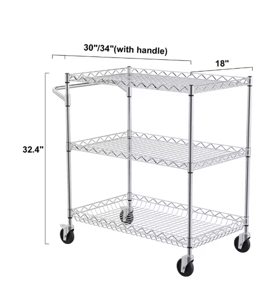 Industriële Opbergwagen op Wielen – 3-Laags Metalen Trolley