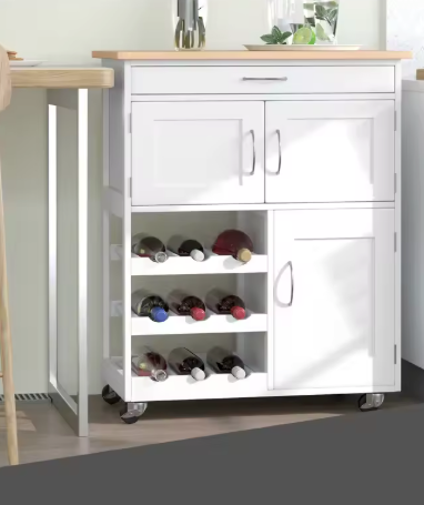 Keukenwagen met Wielen – Met Lade, Kasten & Wijnrek