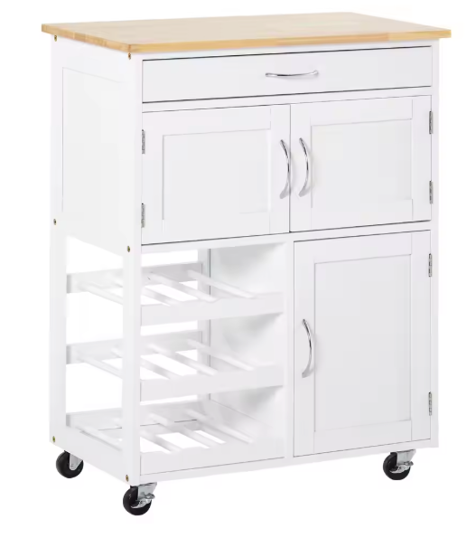Keukenwagen met Wielen – Met Lade, Kasten & Wijnrek
