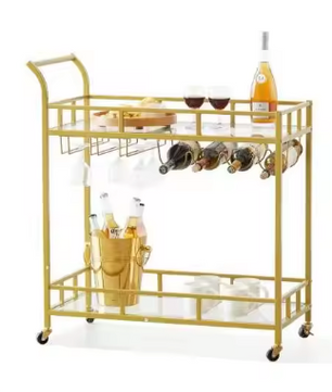 Gouden Barwagen op Wielen – Met Glashouder & Wijnrek