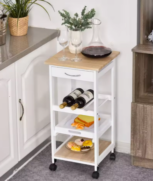 Witte Keukenwagen met Wielen – Lade, Flessenrek & Plank