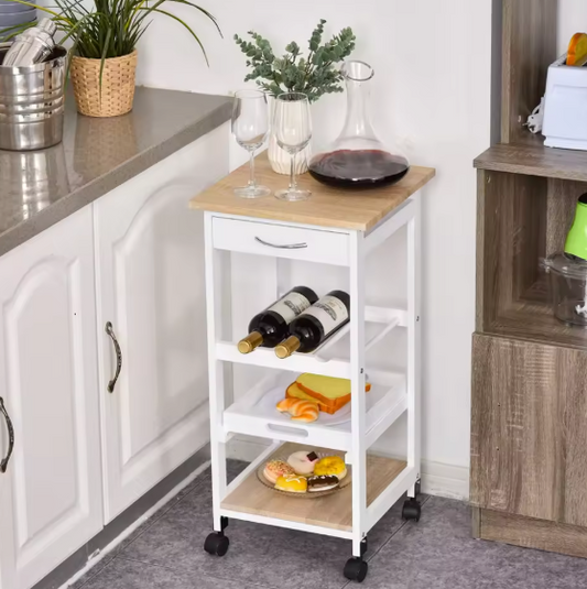 Witte Keukenwagen met Wielen – Lade, Flessenrek & Plank
