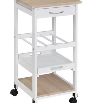 Witte Keukenwagen met Wielen – Lade, Flessenrek & Plank