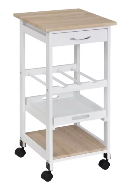 Witte Keukenwagen met Wielen – Lade, Flessenrek & Plank
