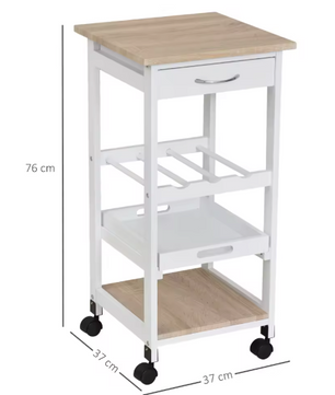 Witte Keukenwagen met Wielen – Lade, Flessenrek & Plank
