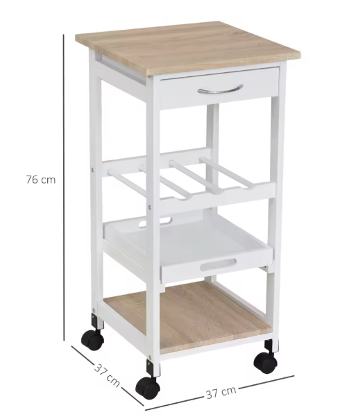 Witte Keukenwagen met Wielen – Lade, Flessenrek & Plank