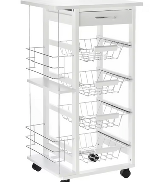 Witte Keukentrolley met Manden, Lade en Zijplanken – 83 cm