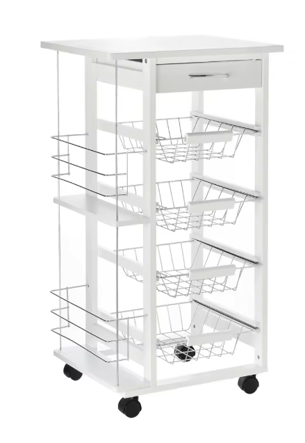 Witte Keukentrolley met Manden, Lade en Zijplanken – 83 cm